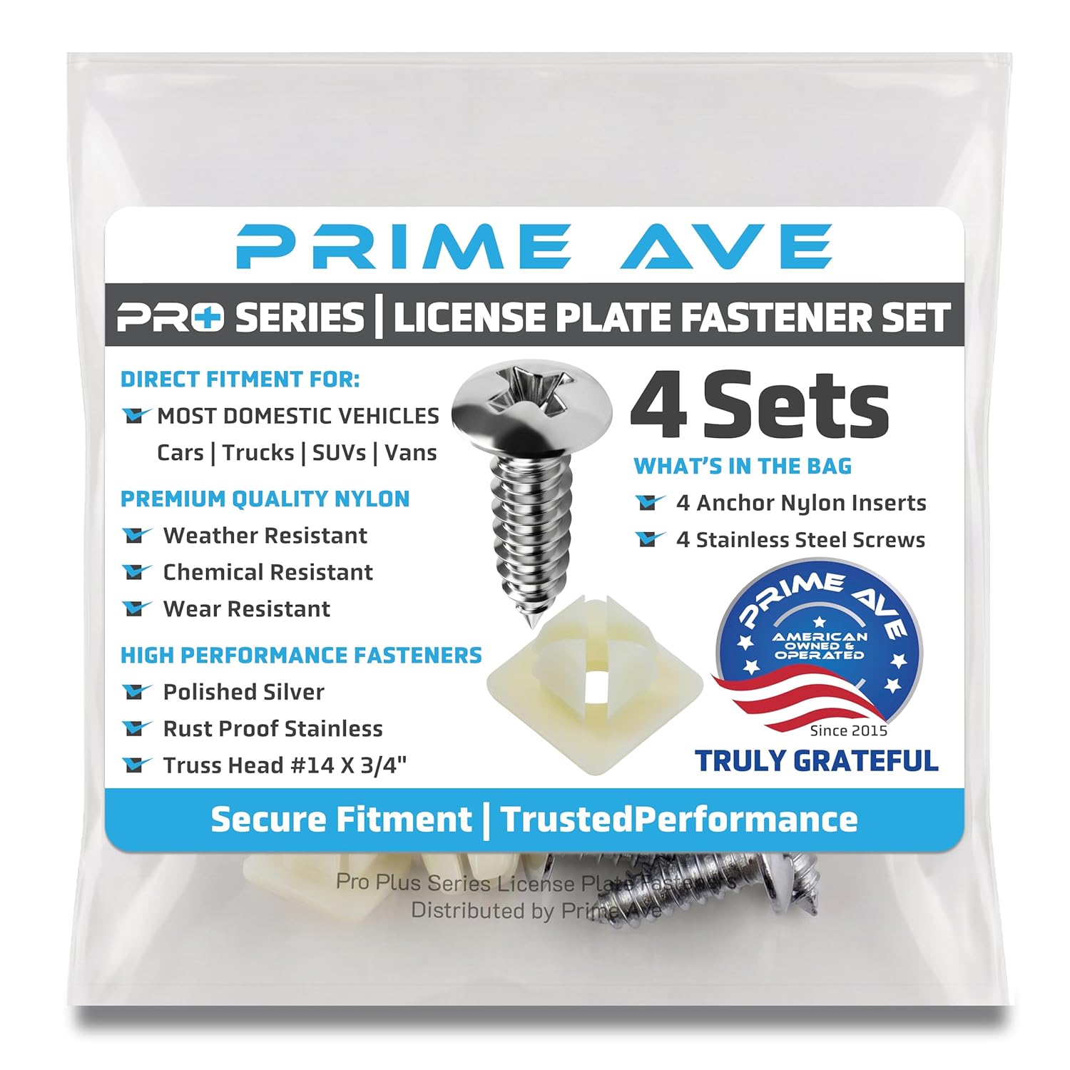 License Plate Screws with Nylon Inserts - Stainless Steel Rust Proof License Plate Screws for Securing License Plates, Frames & Covers 4755299 3907444 A11719 (Set of 4)