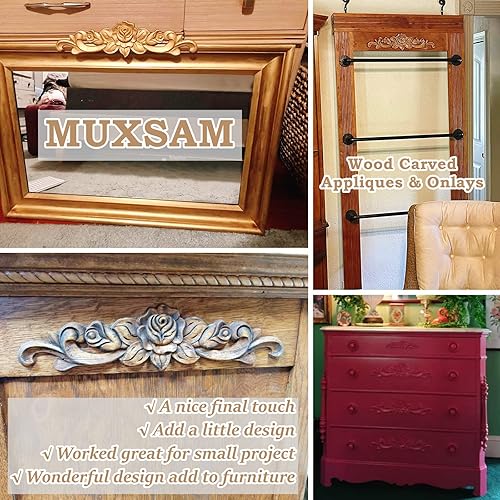 Miniatura 8 de MUXSAM Juego de 5 calcomanías de madera talladas decorativas sin pintar para puerta de cama, armario, mantel, techo, pared, cabecero, decoración de