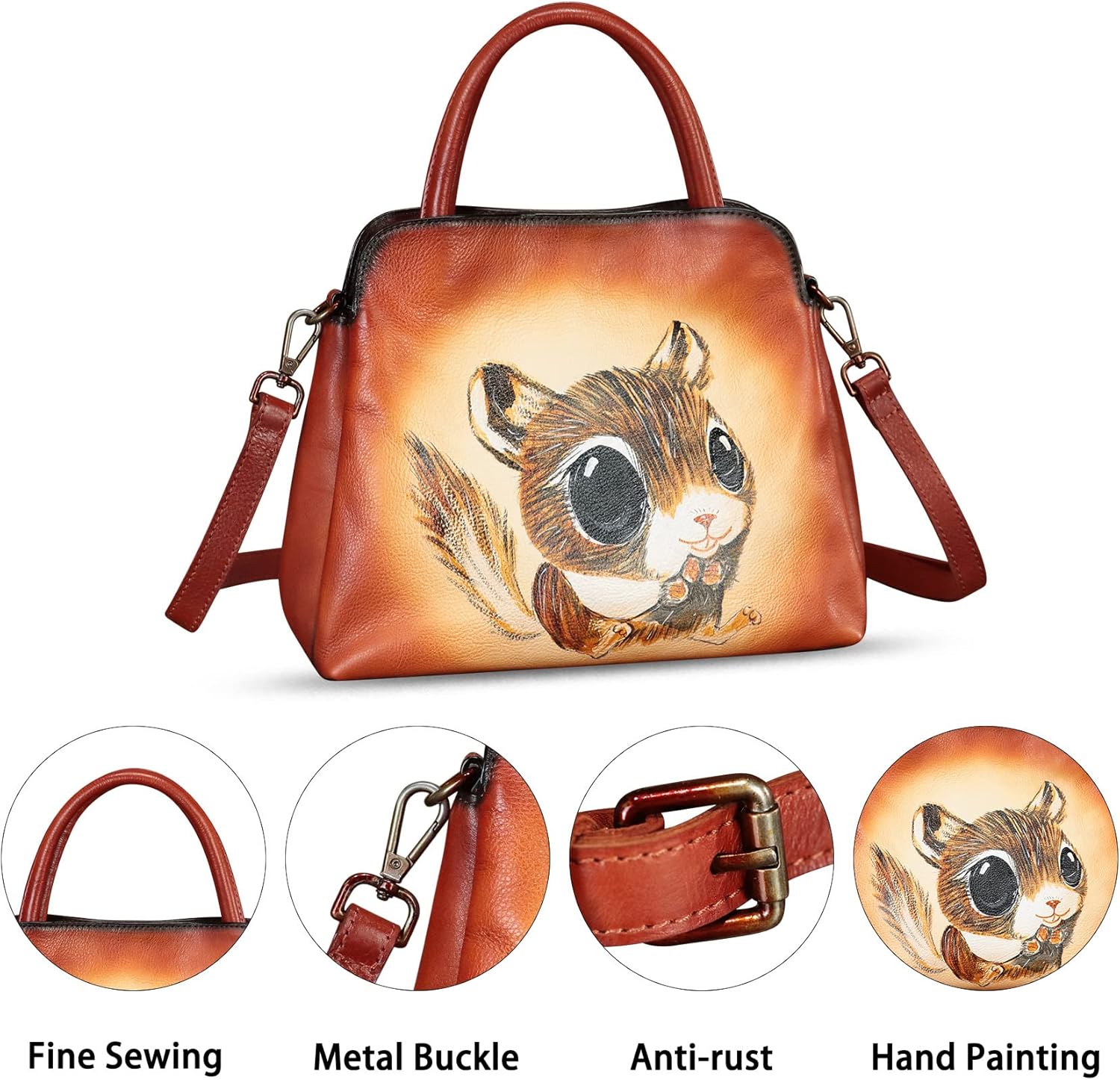 Genuine Leather Handbag for Women Hand Painted Leather Top Handle Satchel Handmade Crossbody Purse