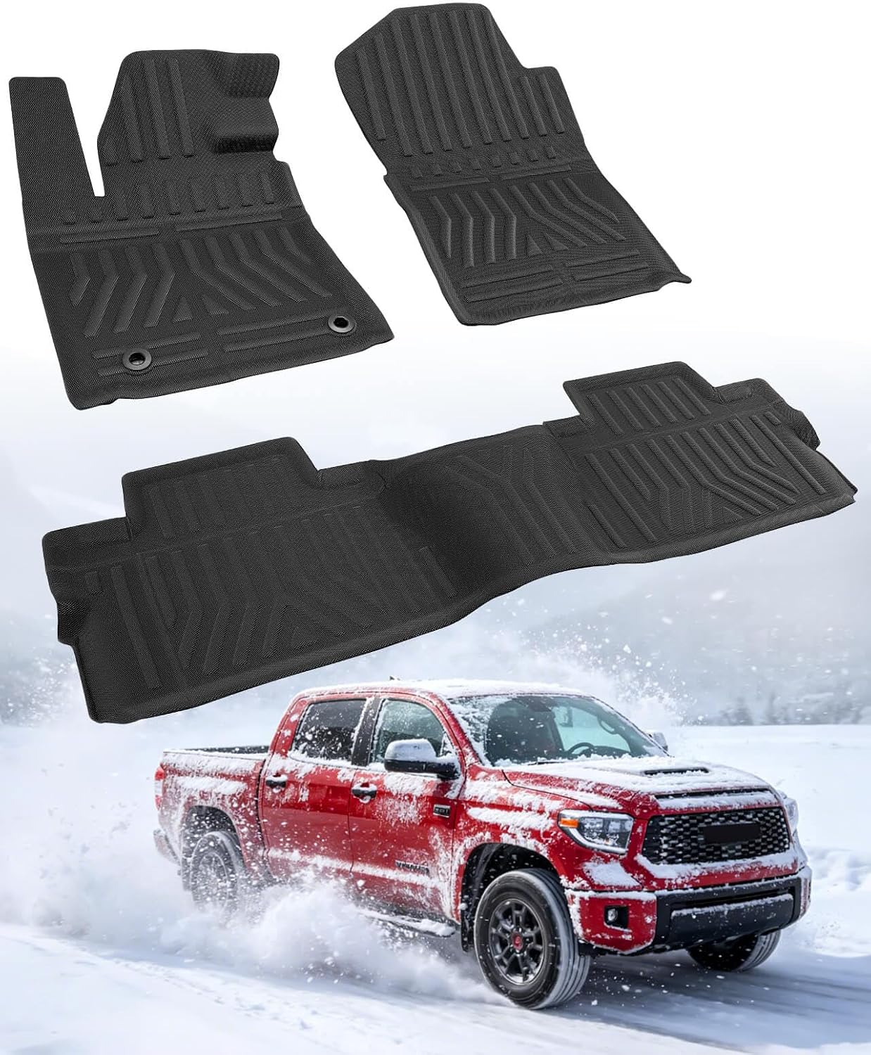 Floor Mats for Toyota Tundra: 2014-2021 (Only for CrewMax Cab), Car Accessories All Weather Truck Floor Liners for Tundra 2021 2020 2019 2018 2017 2016 2015 2014, 3PCS Carpet, XPE(Lightweight Tough)