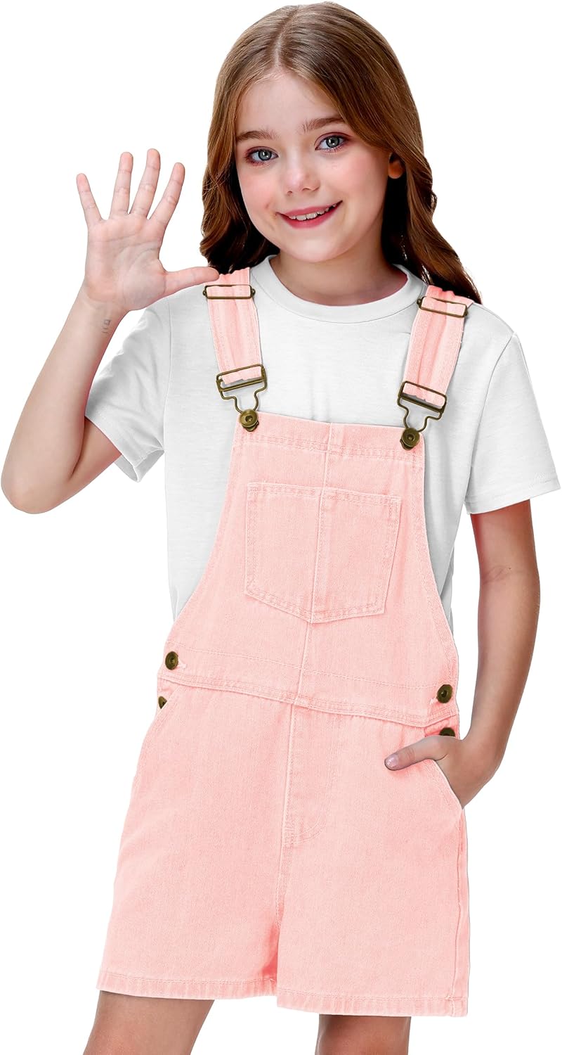 Remimi Kids Overalls Shorts Summer Denim Shortalls Cotton Daily Wear Rompers With Pockets 3-15 Years