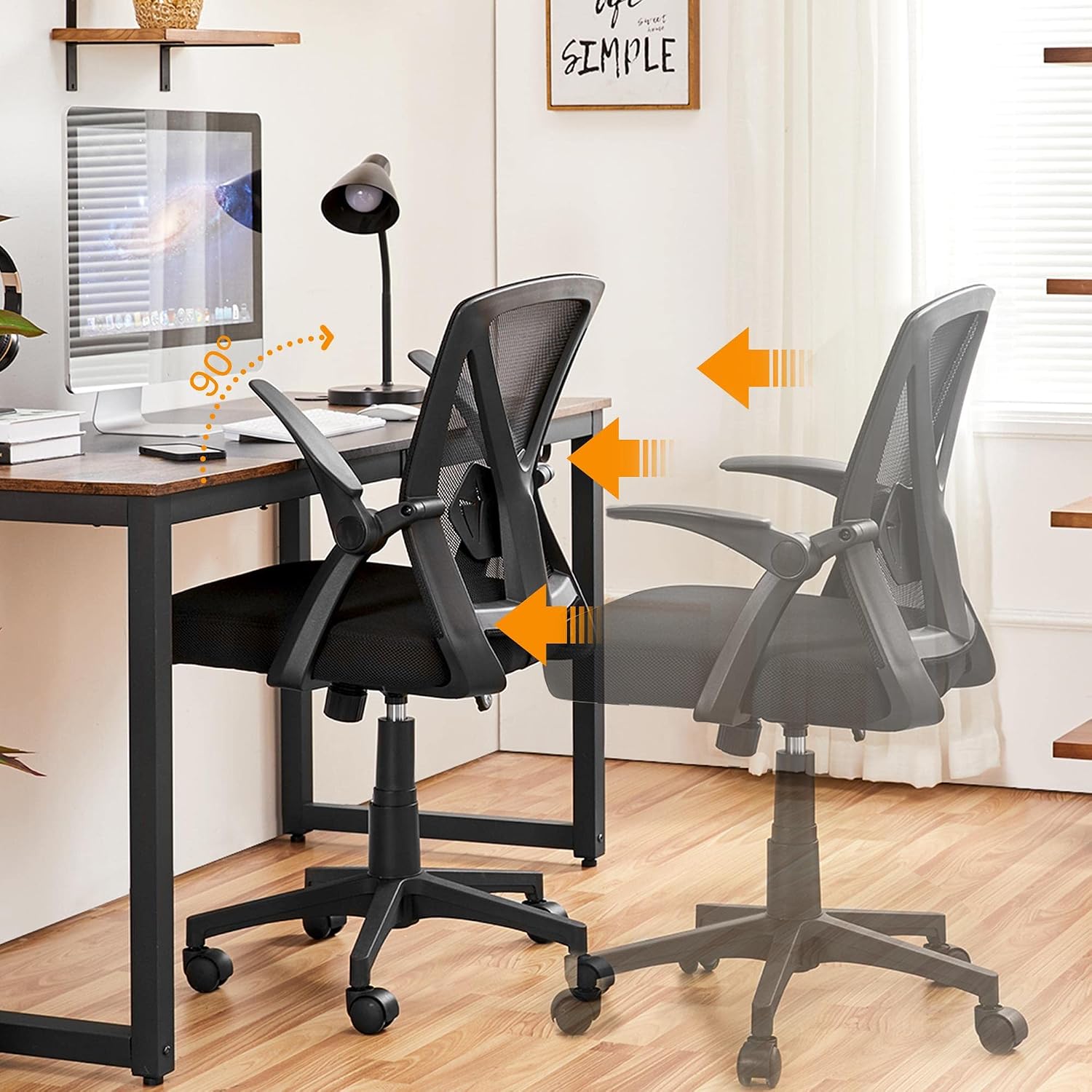 Yaheetech Ergonomic Desk Chair Computer Office Chair with Flip-up Armrest Lumbar Support & Adjustable Height Modern Executive for Home and Study, Black - Image 2