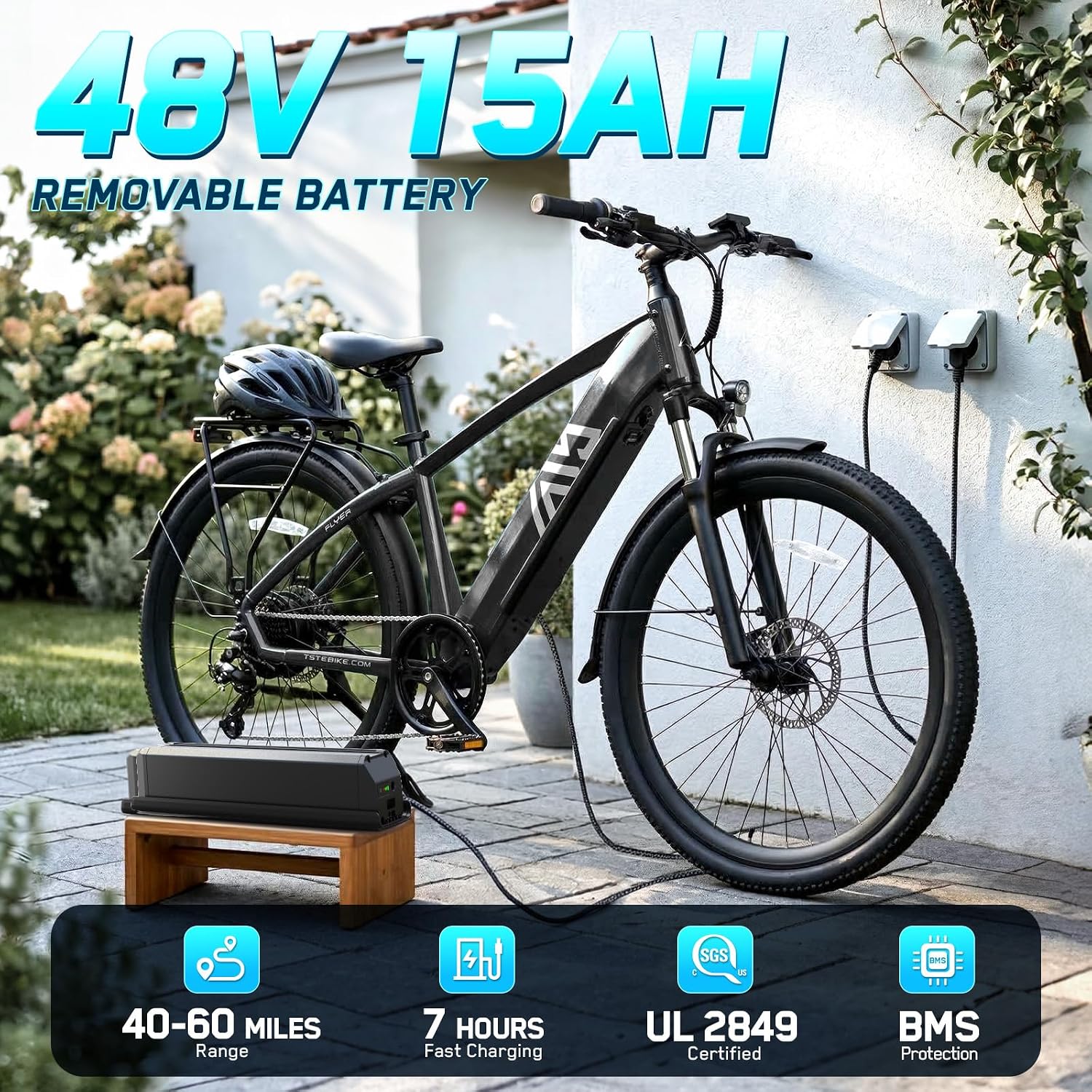 TST Electric Bike for Adults, 1200W Peak Motor Ebike with 48V/15Ah Battery, up to 60 Miles Range 25 MPH Electric Bicycle, 27.5 * 2.2" E Bike for Commute, 7 Speed, Gray, UL2849 Certified