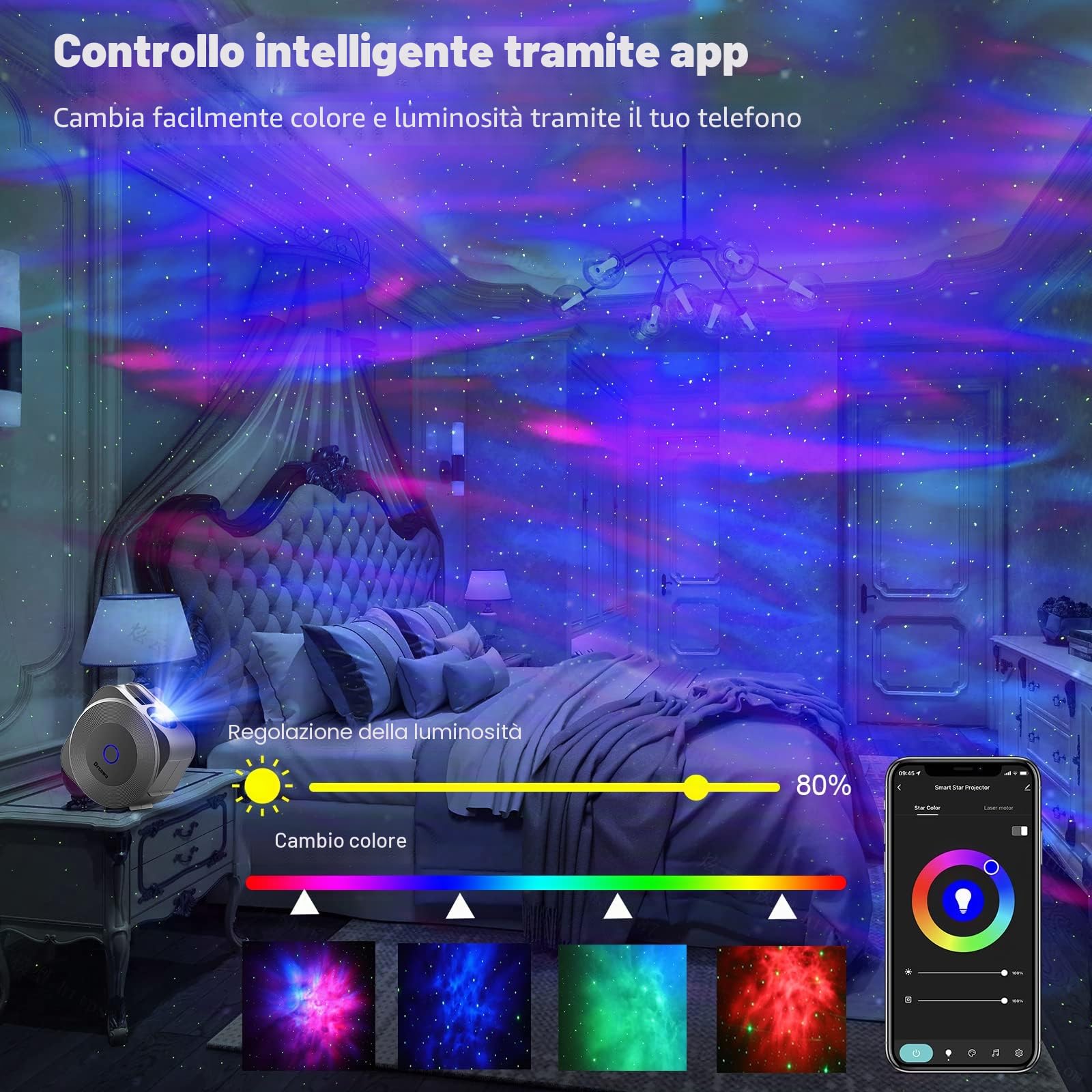 Proiettore Stelle Soffitto, LED Lampada Proiettore Stelle Alexa, 3D Galassia Nebula Luce Notturne Bambini Adulti con App/Controllo vocale/WiFi/Timer/Compatibile Google Assistant, Galaxy Star Projector