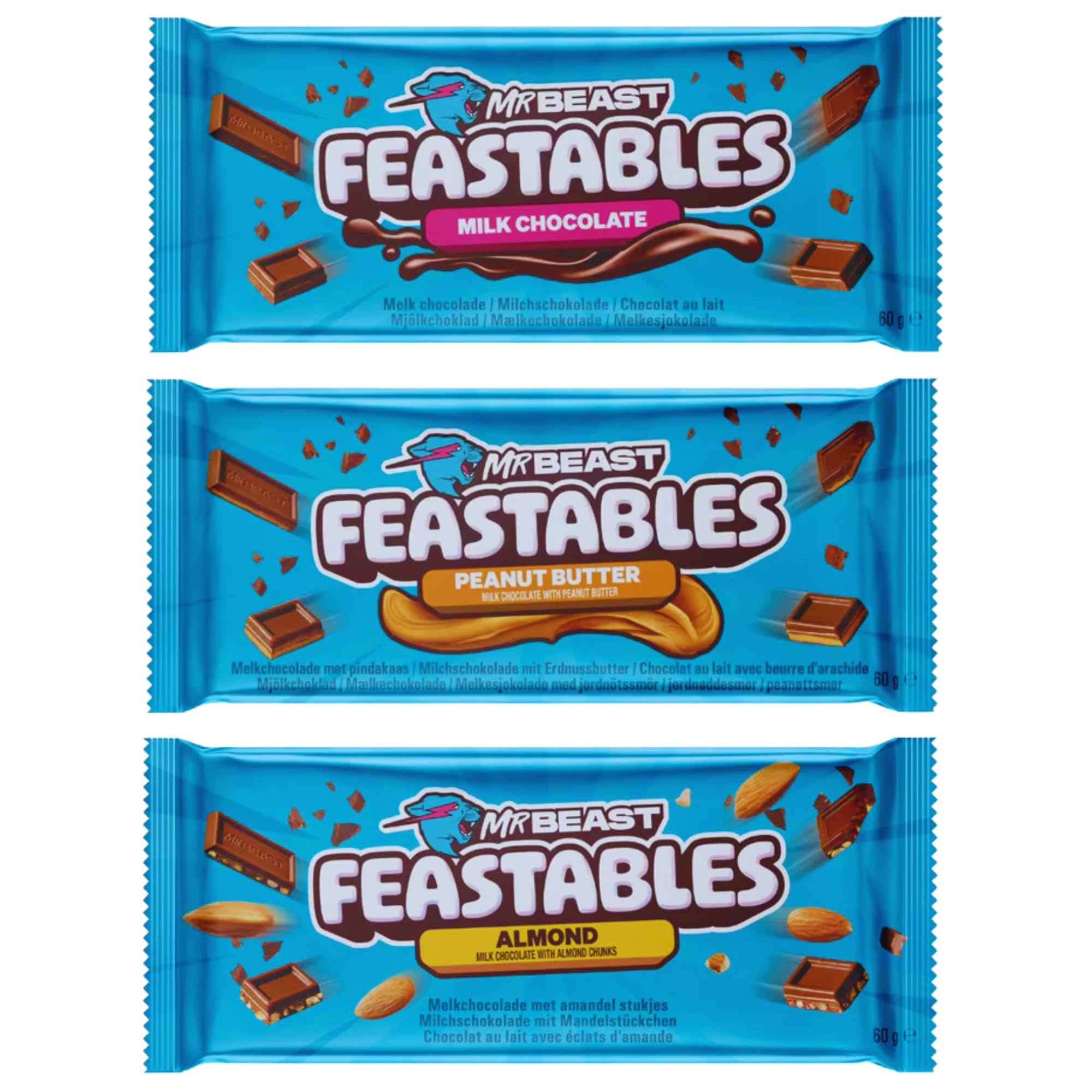 Milk Chocolate Bar Feastables Mrbeast Healthy Snack Individually Wrapped Bars for Dessert, Snacks Treats for Kids Small Gifts Presents for Women Mens Gift Set (Milk - Peanut - Almond)