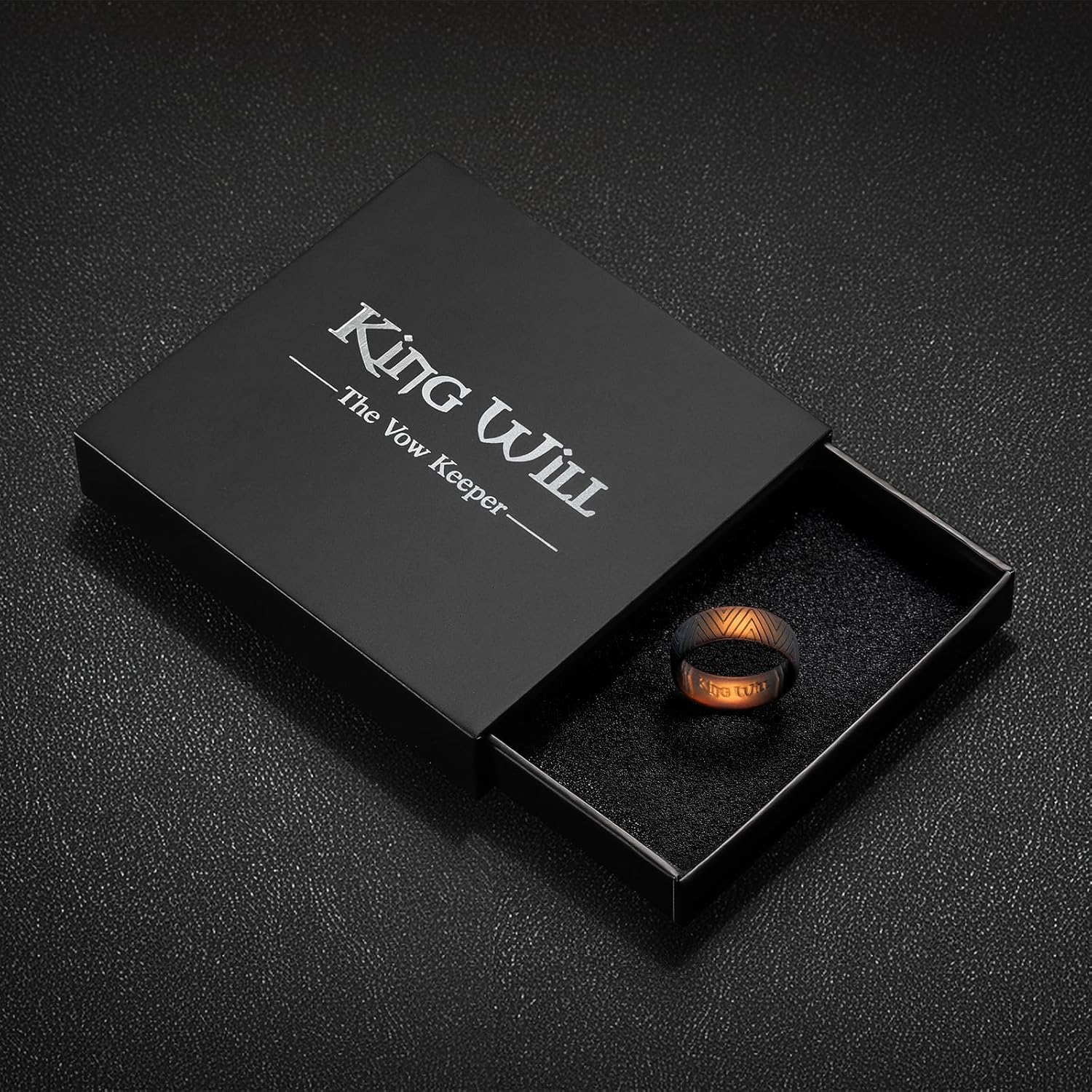 King Will Silicone Wedding Rings For Men, 6.6mm Wide 1.8mm Thick Triangular Pattern Design Rubber Wedding Bands, Sunset Orange, Breathable Design, Comfort Fit Size 10 - Image 6