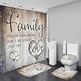 AZHM Inspirational Motivational Shower Curtain Set for Bathroom 4 Pcs Black Bathroom Accessory Decor Sets with Shower Curtain and Rugs