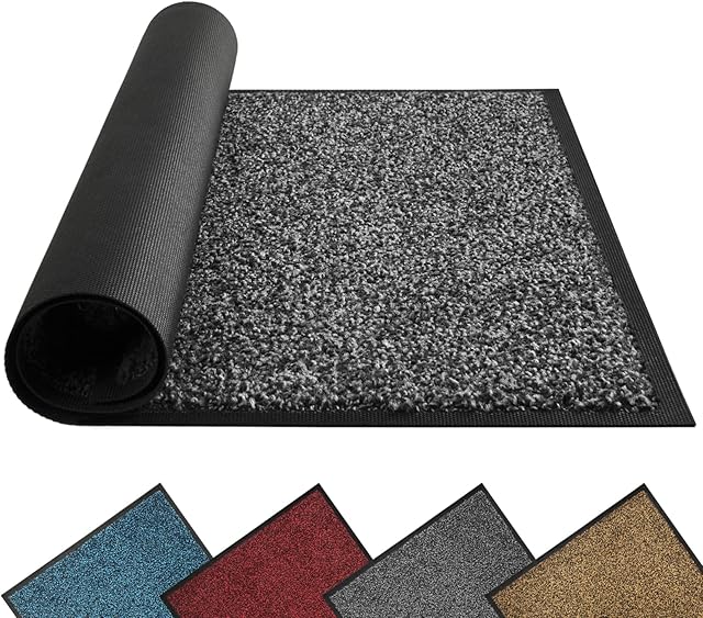 Mibao Dirt Trapper Door Mat Runner for Indoor&outdoor, 60x120cm, Grey Black, Washable Barrier Door Mat, Heavy Duty Non-Slip Entrance Rug Shoes Scraper, Super Absorbent Front Door Mat Runner Rug