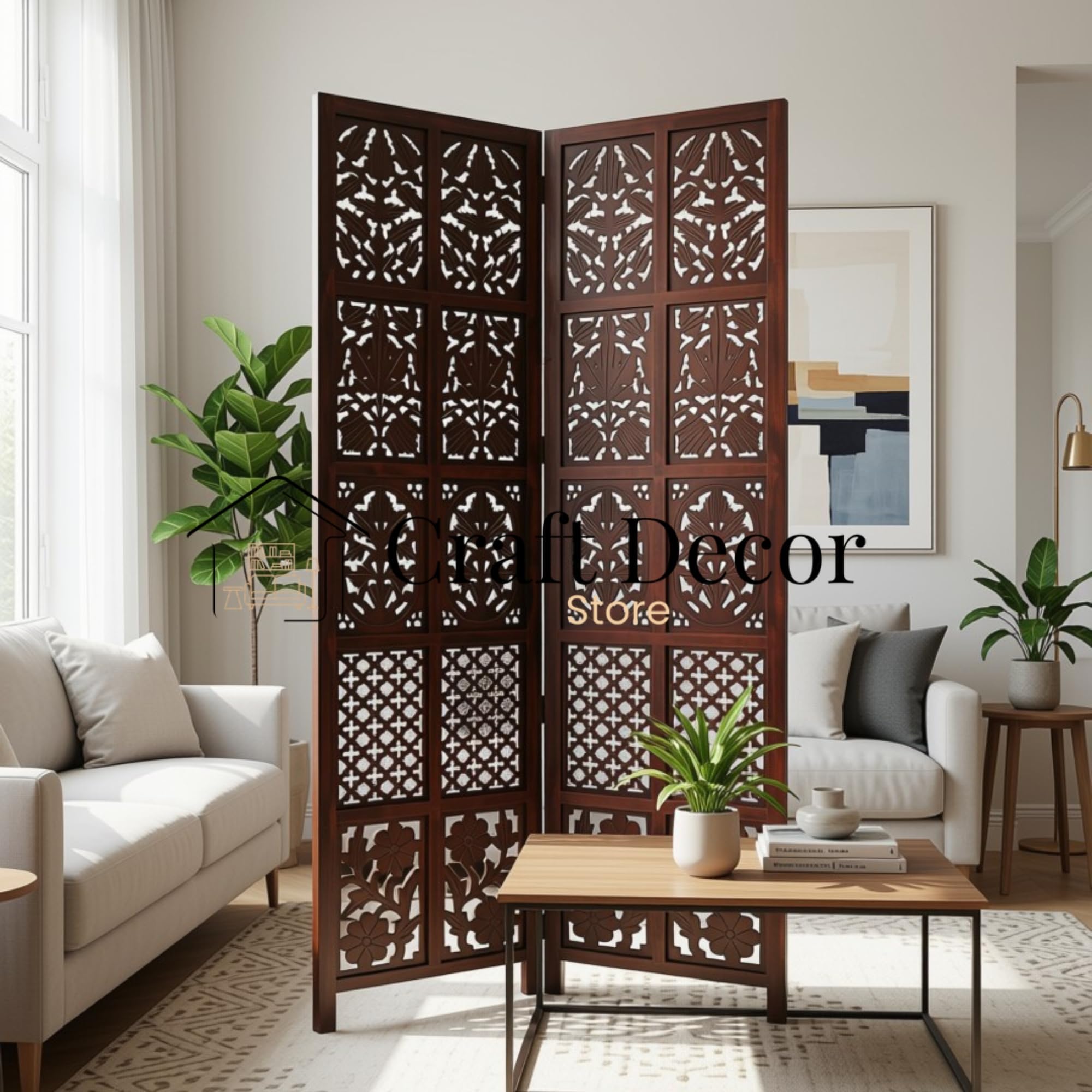 Wooden partition for Living Room | Wood Screen for Pooja Room | Hall Partition | Separator for Living Room | Modern Decorative Wall Divider | Folding Door Screen Kitchen | Foldable Panel