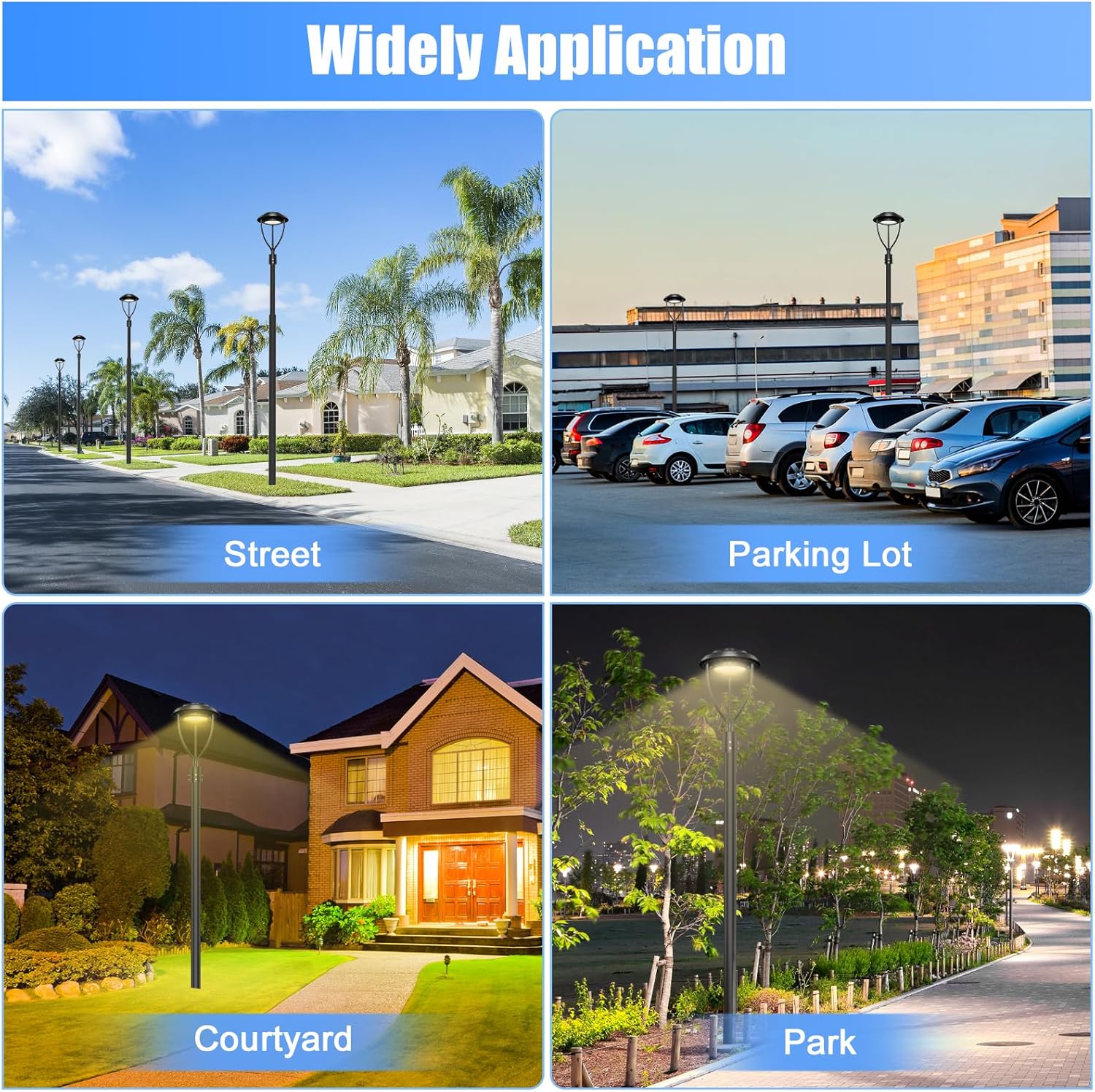150W LED Post Top Light with Photocell, 150W 120W 90W Adjustable, 21000LM Adjustable CCT 3000/4000/5000K Outdoor Pole Lights, IP65 Waterproof LED Post Light Fixture Area Light ETL DLC Listed