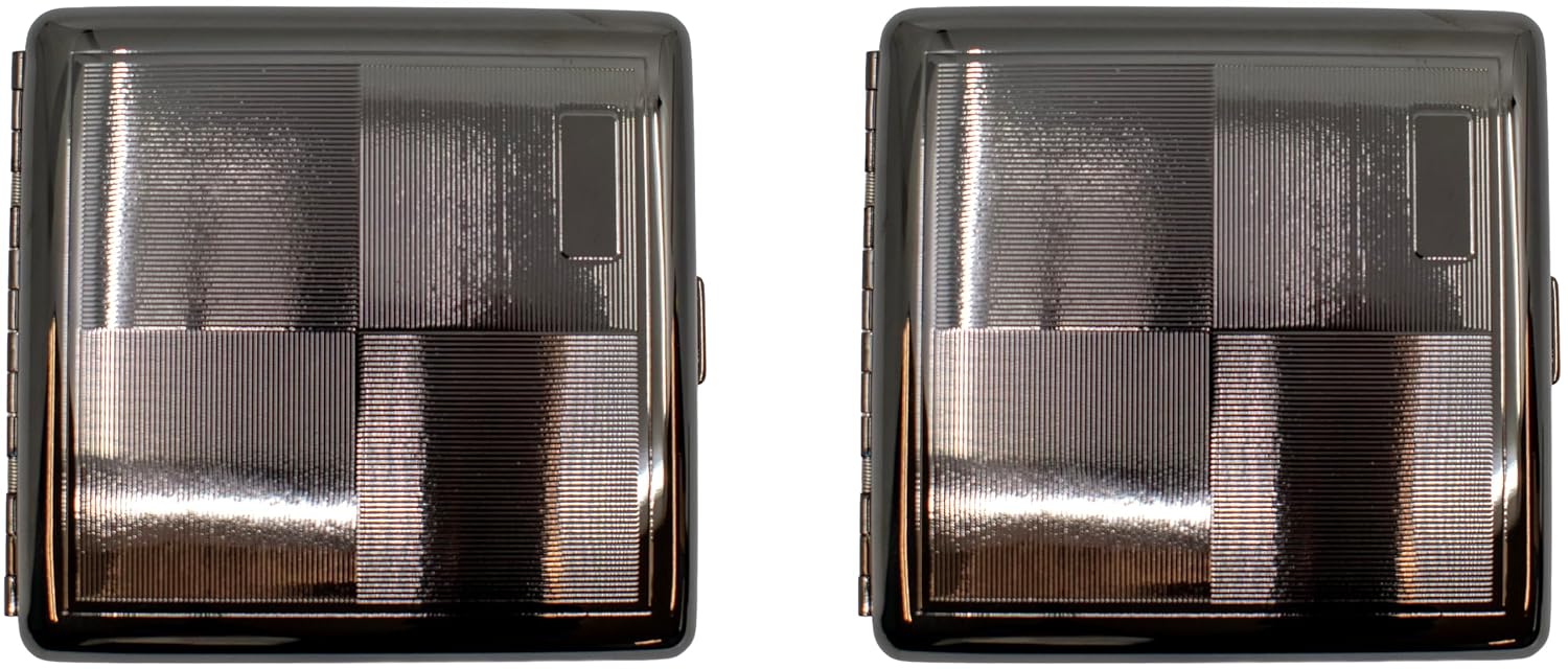 Set of 2 Metal-Plated King Size Cigarette Case & Stash Box (Black Four Square)