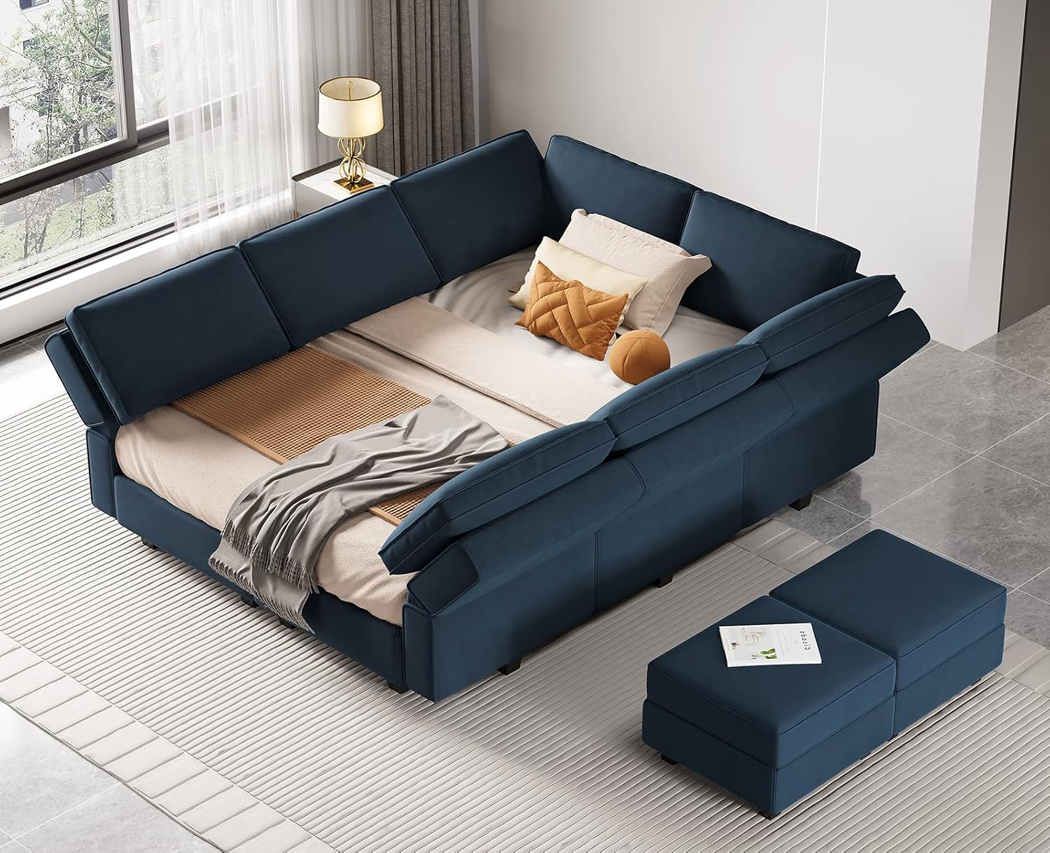 Belffin Modular Sectional Sofa Storage Chaises Sleeper Couch 8 Seats Blue