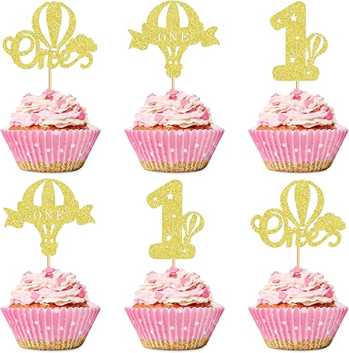 Miniatura 9 de Ercadio Paquete de 24 globos aerostáticos para cupcakes, globos con purpurina rosa, un globo para magdalenas, 1 selección de cupcakes para globos de