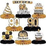 LINGTEER Happy 90th Birthday Table Honeycomb Centerpieces Perfect for Cheers to 90th Birthday Ninety Years Old Party Table Decorations Gift Sign.