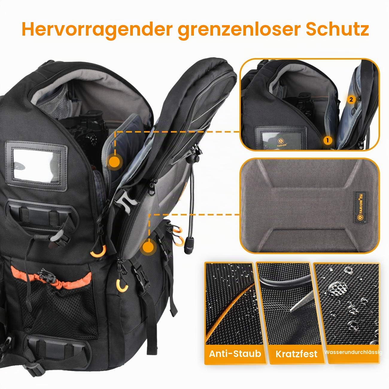 TARION Kamerarucksack Fotorucksack Groß 2-in-1 mit Extra Kameratasche für Spiegelreflex D-SLR(27 Liter, Schwarz)