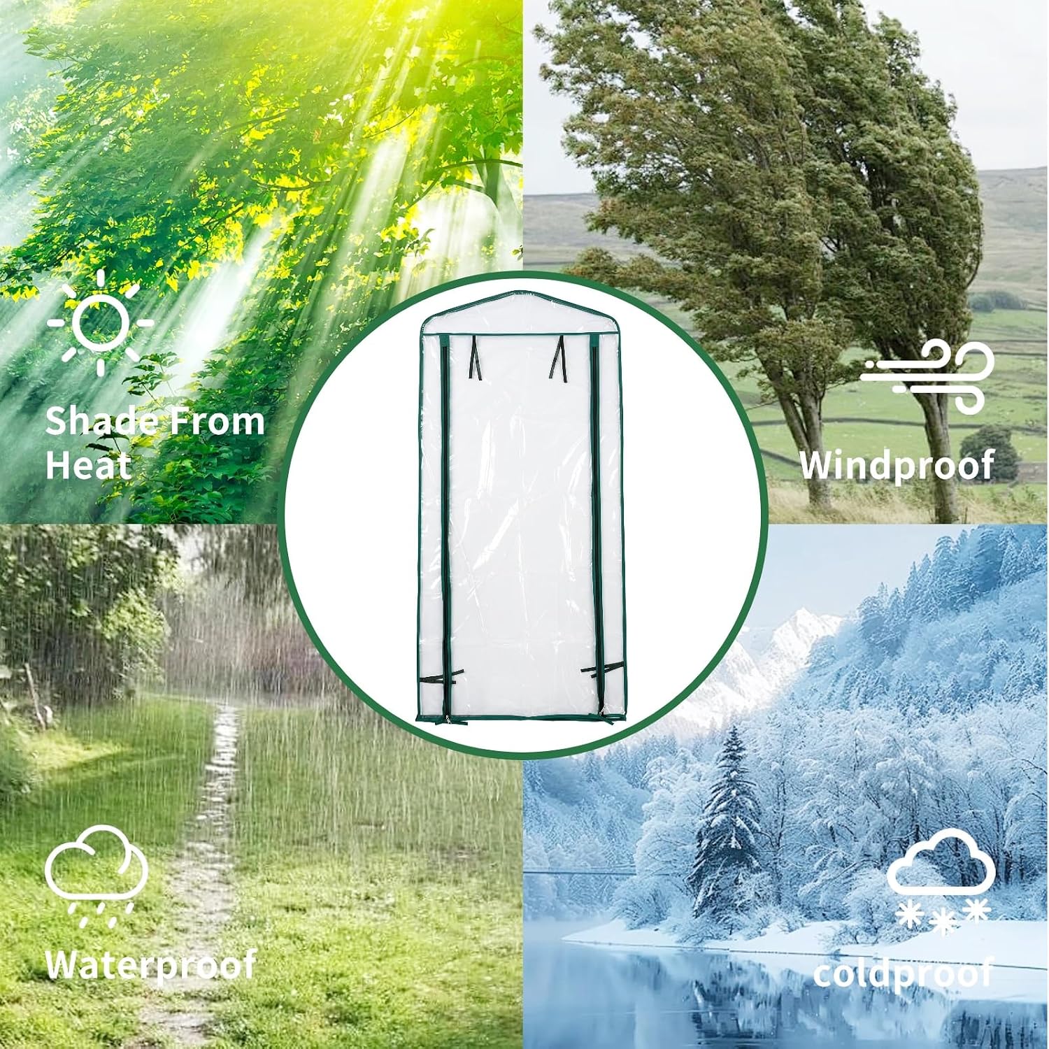 4 Tier PVC Greenhouse Replacement Cover, 27 x 19 x 62 inch Clear PVC Greenhouse Cover with Roll-Up Zipper Door