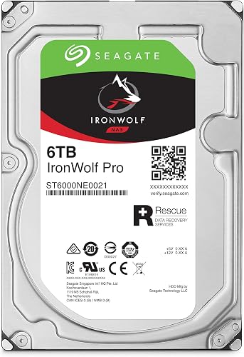 Seagate IronWolf Pro 6 To, Disque dur interne NAS HDD, CMR 3,5" SATA 6 Gbit/s, 256 Mo de mémoire cache, pour NAS RAID, services Rescue valables 3 ans (ST6000NE000) - 2