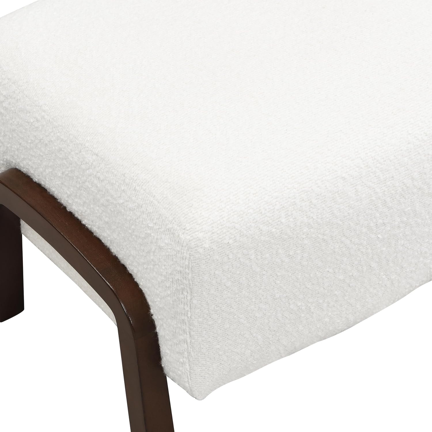 Christopher Knight Home Gypso Boucle Fabric Upholstered Ottoman, Wooden Rectangular Ottoman Coffee Table, Modern Living Room Ottoman Foot Stool, Extra Seat Sofa Footrest, White+Dark Brown
