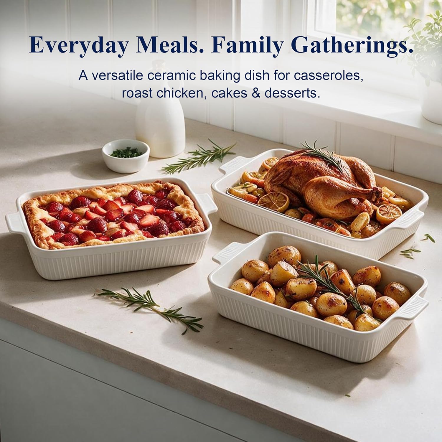 Frewinky 9x13 Ceramic Baking Dish for Oven with Roasting Rack, 4.25 Qt