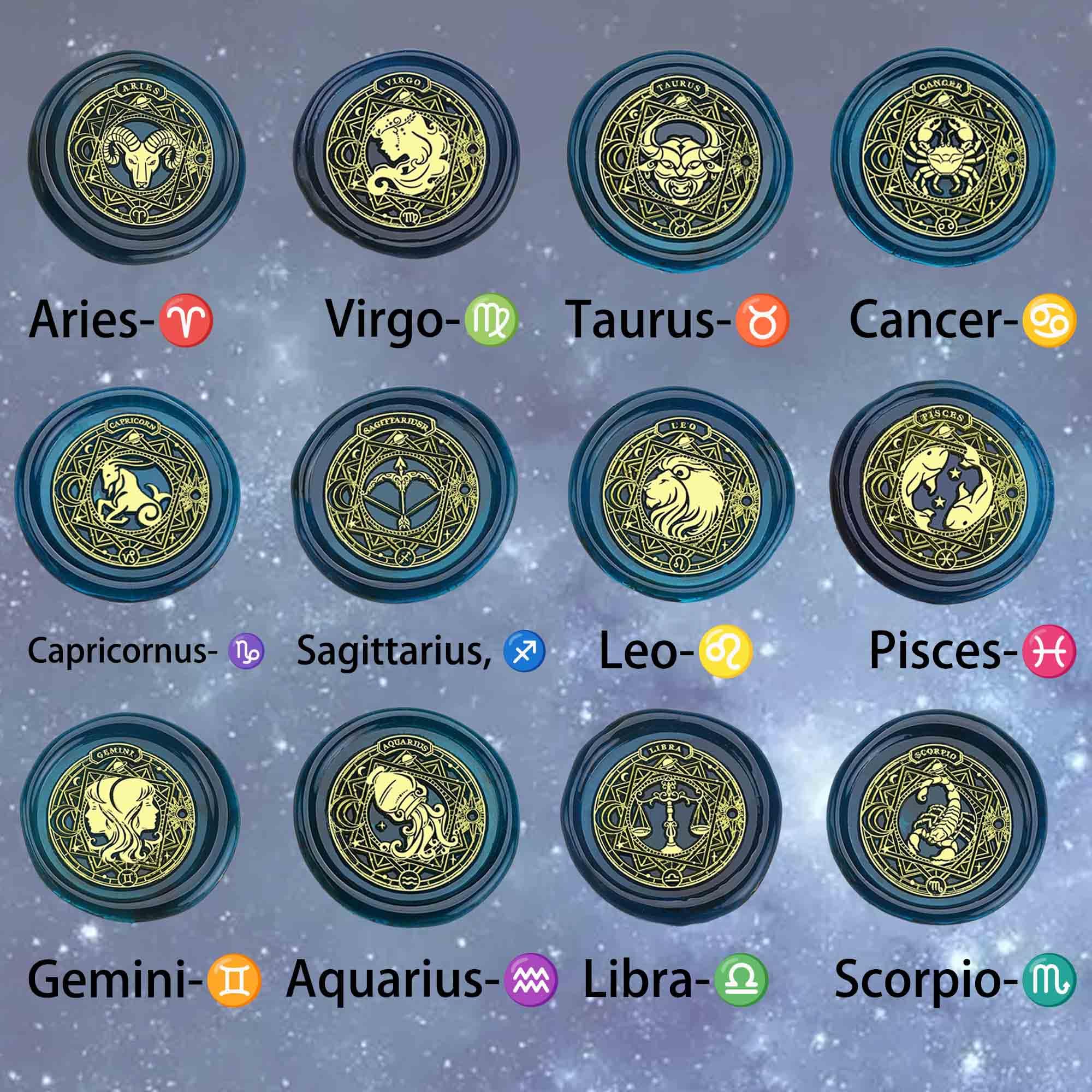 Zestaw pieczęci woskowych zodiaku, 12 szt. konstelacji, zestaw pieczęci woskowych 30 mm, retro, mosiężna pieczęć z uchwytem, do kopert zaproszeń, zestaw 12 konstelacji