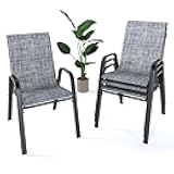 CHINNLUU Outdoor Patio Chairs Set of 4 Stackable Dining Chairs All-Weather Textilene Furniture Set for Pool Deck, Backyard, Garden