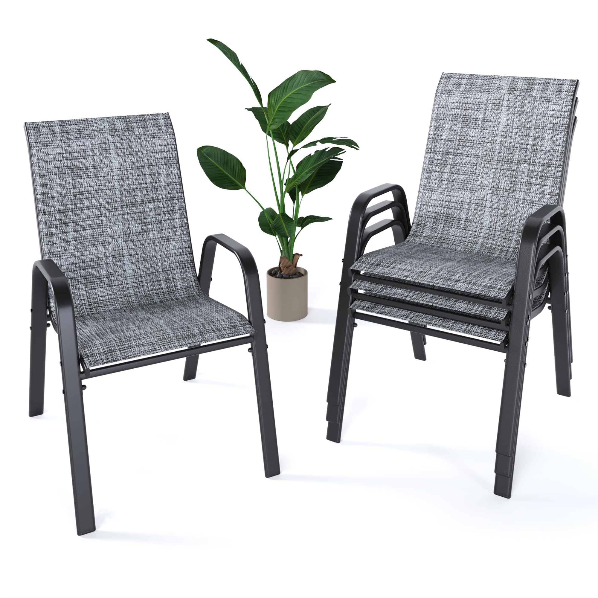 CHINNLUU Outdoor Patio Chairs Set Stackable Dining Chairs All-Weather Textilene Furniture Set for Pool Deck, Backyard, Garden (Grey, Set of 4)