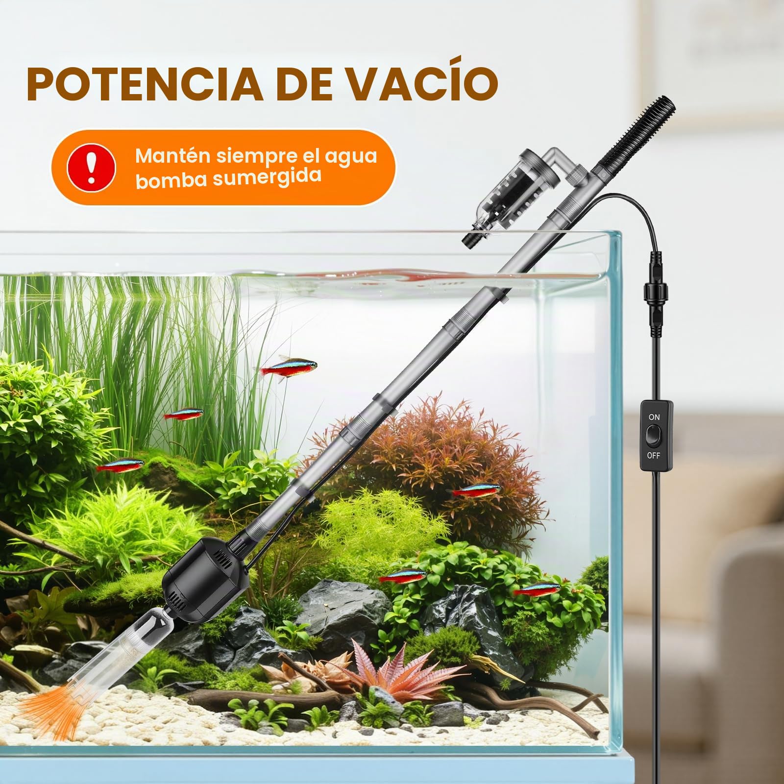 Hygger 1350 LPH Limpiador de Grava para Acuarios, 15W Electrico Sifonador Acuario Kit con Longitud Ajustable, Multifuncional Aspirador para Acuario Sifón para Cambio de Agua y Lavado de Arena
