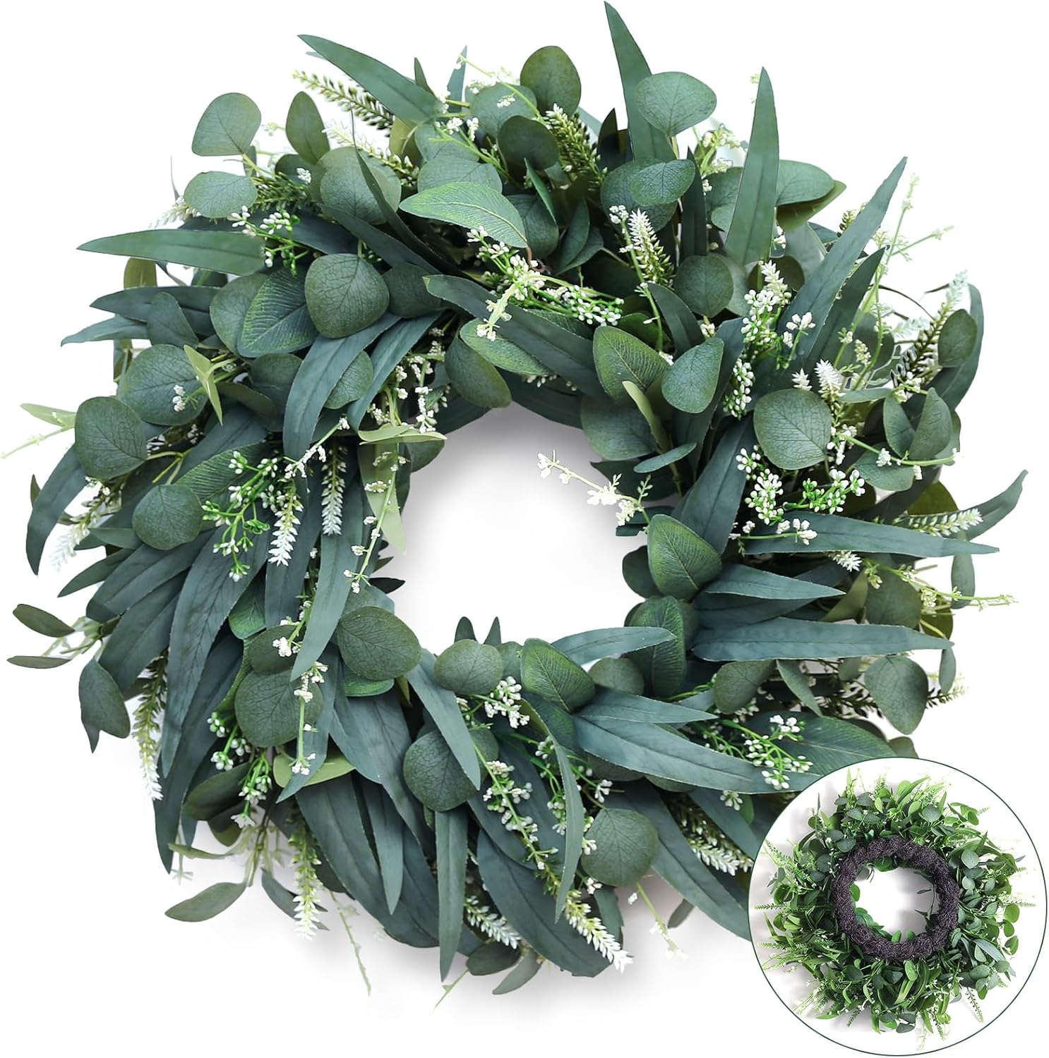 24-26 inch Large Eucalyptus Wreaths for Front Door, Handmade Artificial Spring Summer Wreath for Home, Farmhouse,Wall Decor,Outside All Seasons