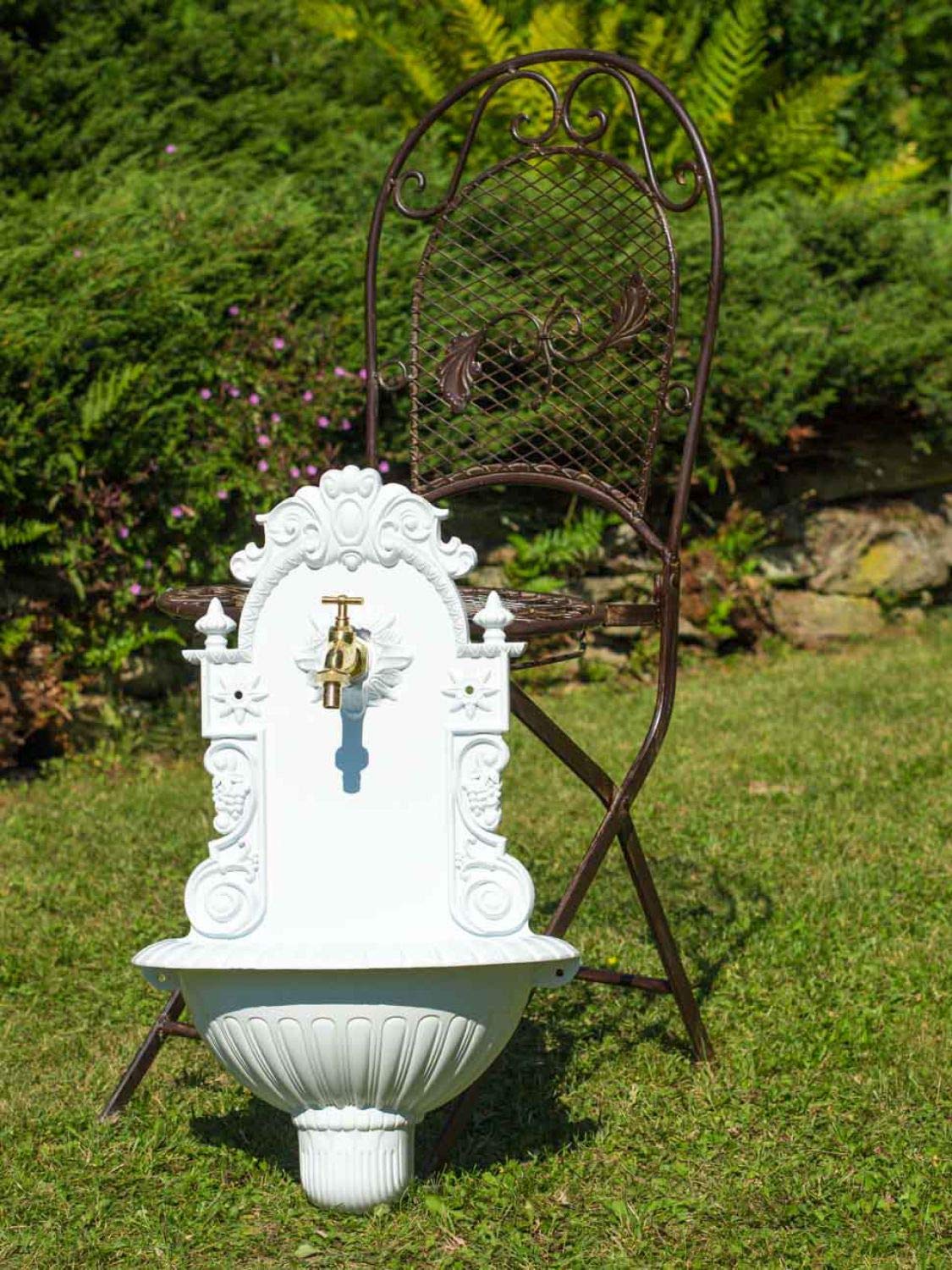 aubaho Waschbecken Wein Wandbrunnen Garten Aluminium Becken Brunnen antik Stil Weiss