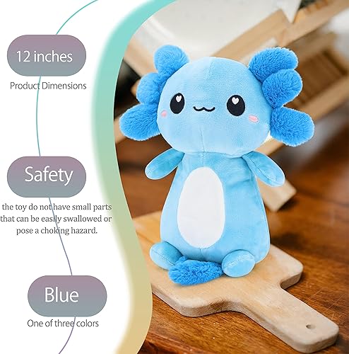 Miniatura 4 de Axolotl - Lindo animal de peluche de ajolote rosa, peluche suave Kawaii, juguete de peluche, regalo para decoración de niñas y niños (azul)