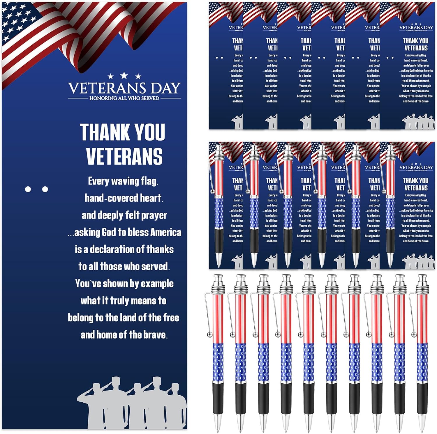 100 Sets American Flag Ballpoint Pen with Veteran Cards Bulk Veterans Gel Ink Pen Patriotic Themed Pens Greeting Cards for Veterans Day Party Favors Souvenirs Supplies Gifts