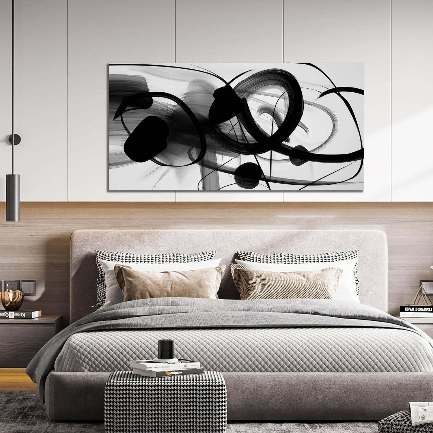 ANCXWOTER Large Canvas Wall Art for Living Room Bedroom Abstract Line Black and White Picture Ink and Wash Artwork Canvas Prints 29x59 Inch - Image 7