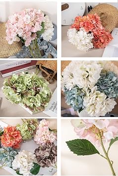 Pack of 3 Artificial Hydrangea Artificial Flowers, Realistic Single Long Trunk Artificial Flowers, Hydrangea Bouquets for Wedding, Home, Office, Hotel, Party Decoration, Flower Arrangement, Green