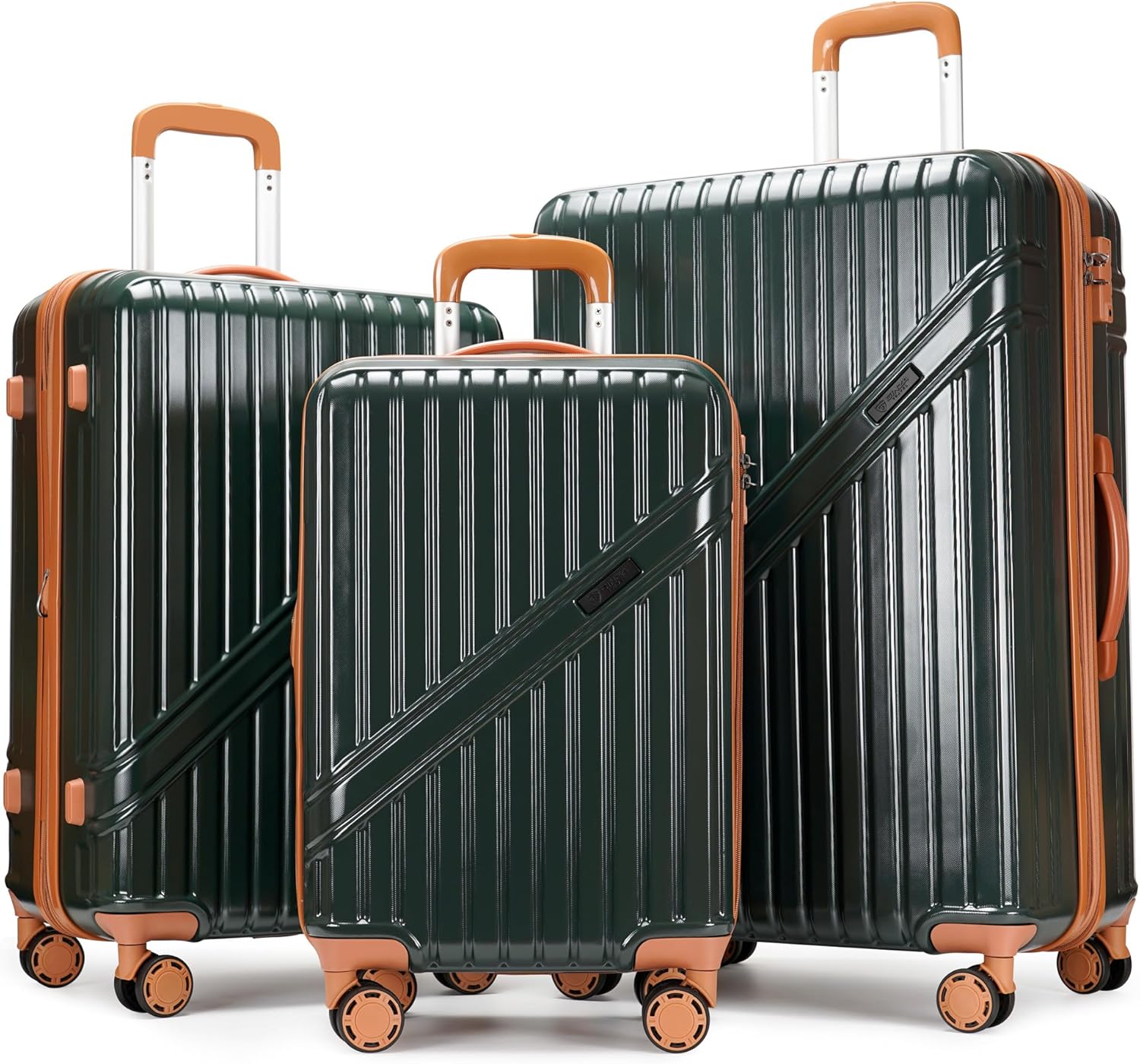 PRIMICIA Green Brown Luggage Set 3-Piece Expandable