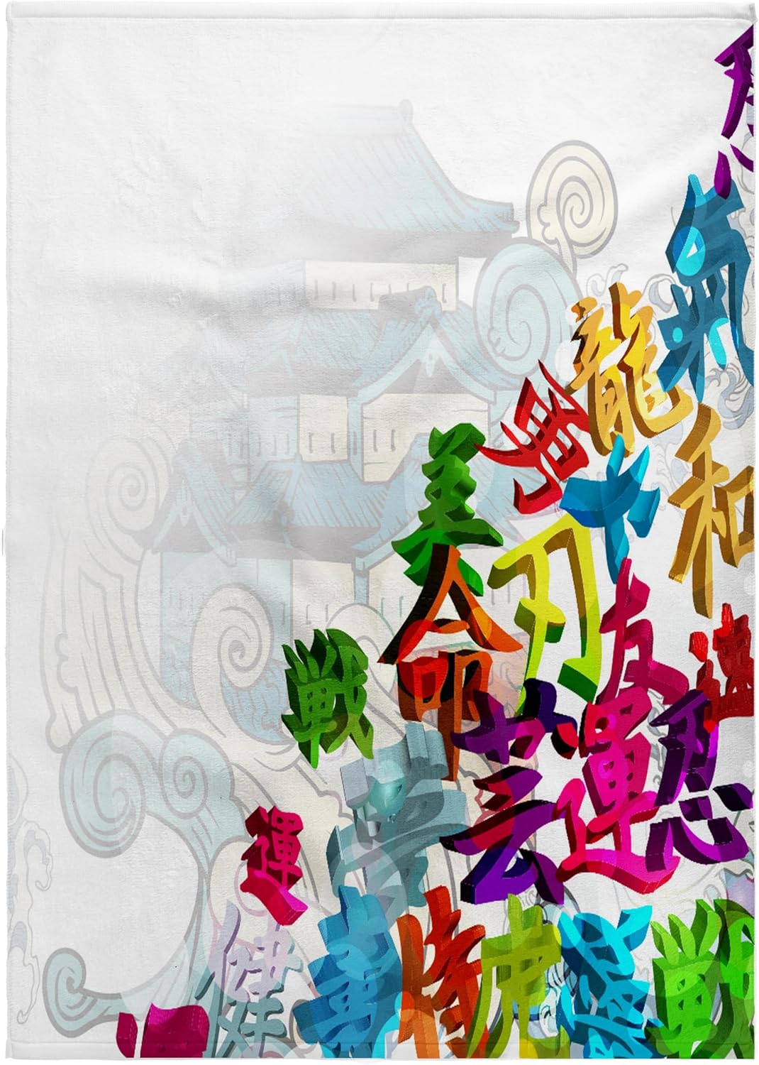 3dRose Colorful Rainbow Japanese Kanji Symbols and Pagoda and Waves Oriental Asian Style Vector Design 22x30 Bath Hand Pool Towel