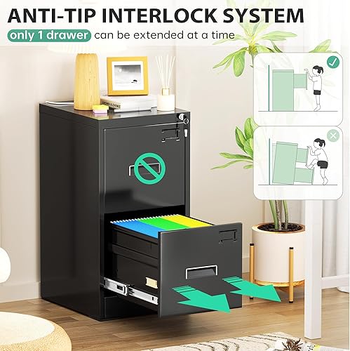 Miniatura 36 de Bonusall Archivador vertical con cerradura de 3 cajones de bloqueo vertical, archivador de oficina de metal, organizador horizontal con estante 10