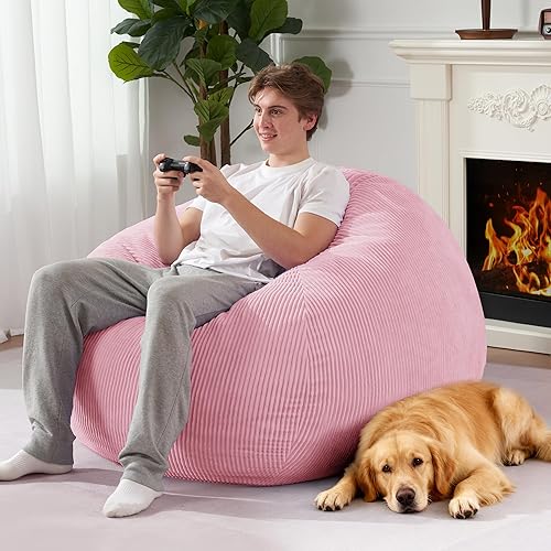 Miniatura 116 de Homguava Puf de 3.5 pies: puf de lágrima con relleno de espuma viscoelástica, sillas compactas de puf, sofá suave con funda de pana (gris)