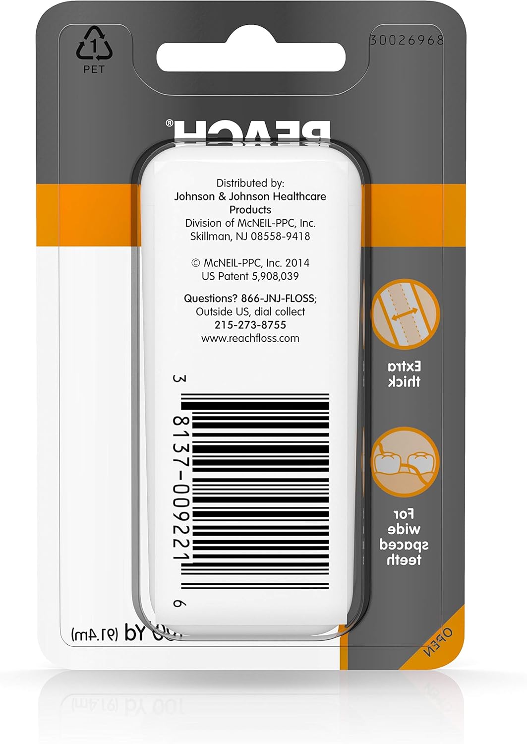 Reach Dentotape Waxed Dental Floss with Extra Wide Cleaning Surface for Large Spaces between Teeth, Unflavored, 100 Yards : Everything Else