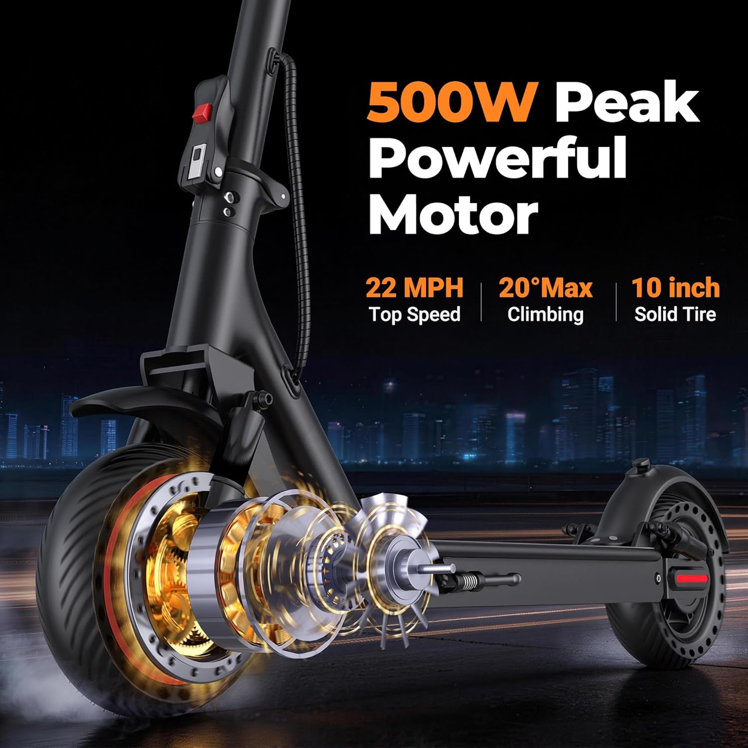 Foldable Electric Scooter for Adults, 350W/500W Motor, Up to 22 MPH, 8.5"/10"/14" Tires, 15‑31 Miles Range, Dual Brakes E Scooter with Seat & Bag