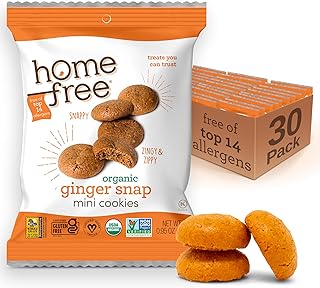 Homefree Mini Ginger Snap Cookies, Organic, Gluten Free, Nut Free, Vegan, Individually Wrapped Packs, School Safe and Allergy Friendly Snack, 0.95 oz. (Pack of 30)