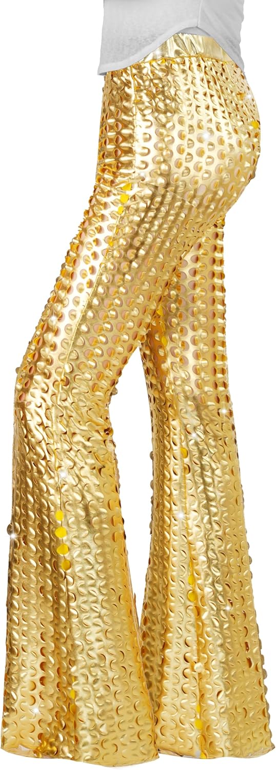 Nawgut Sequin Flare Pants Sparkly Glitter Bell Bottom High Waisted Hollow Trousers Party Clubwear for Women