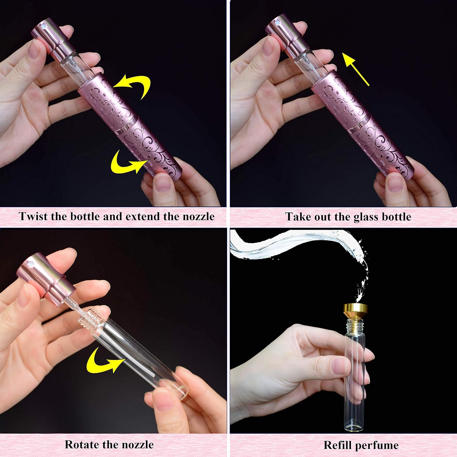 ZKSM 10ML Refillable Perfume Empty Spray Bottle Portable Mini Scent Aftershave Atomizer Bottle with Funnel Filler for Travel Purse(Pink)