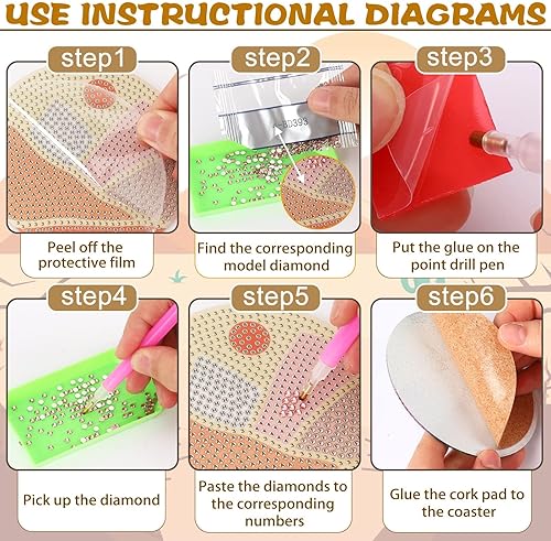 Miniatura 3 de UPINS 8 posavasos bohemios de pintura de diamantes para bebidas, kits de arte de diamantes para adultos, niños, principiantes, suministros de arte