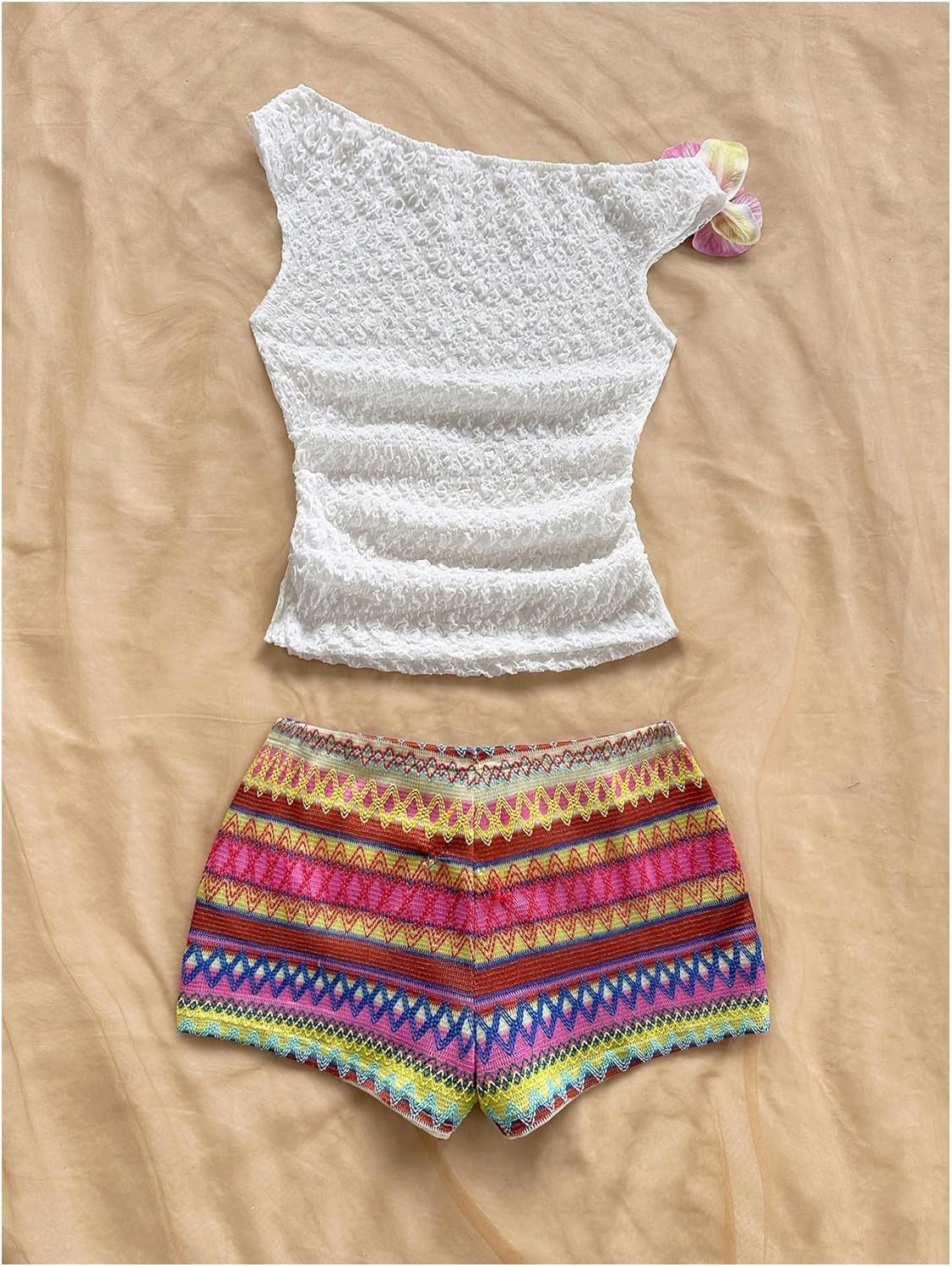 SOLY HUX Women's 2 Piece Summer Vacation Outfits Off the Shoulder Tops and Boho Shorts Matching Set - Image 2