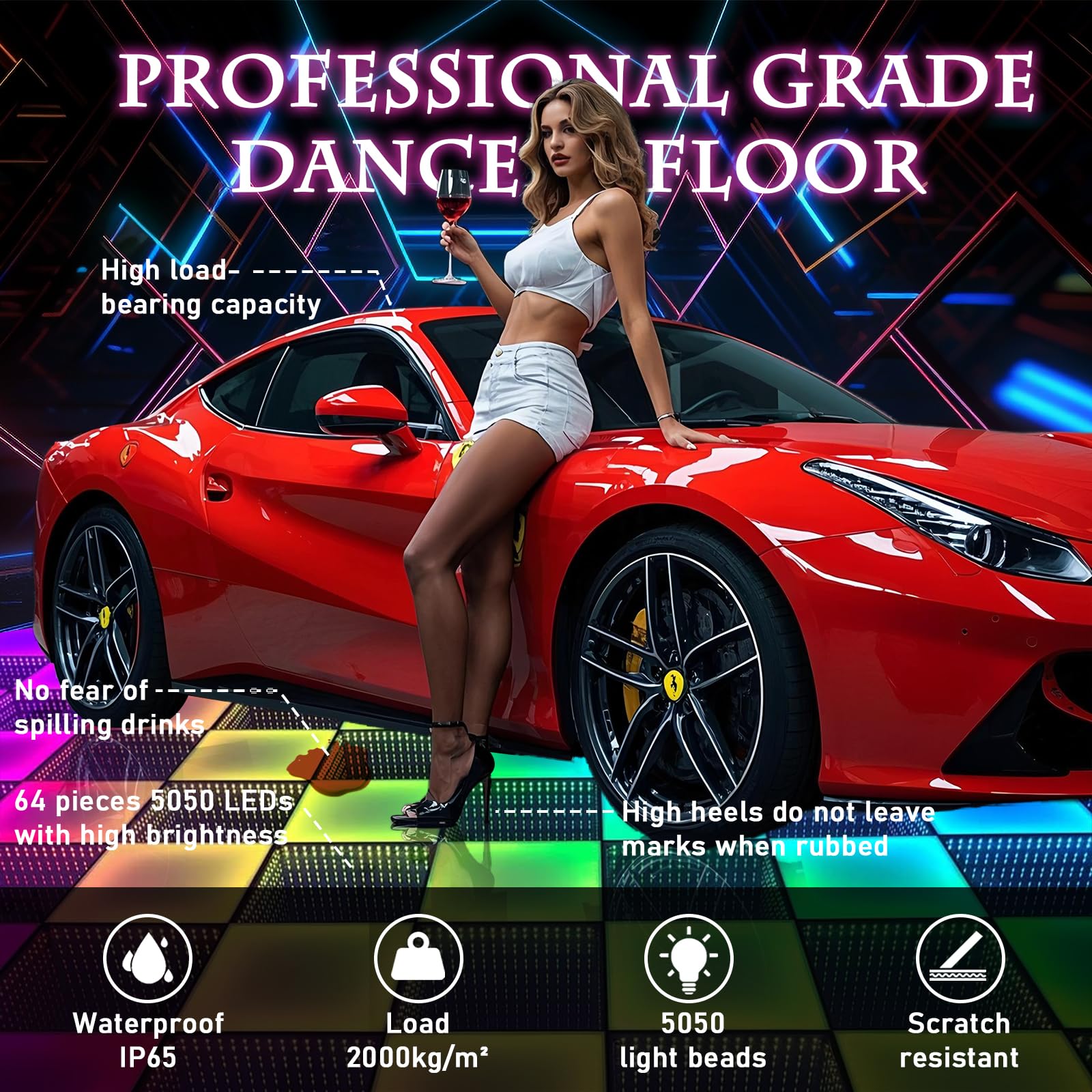 MKORMK 3D Dance Floor Stage Lights 25PCS, 8 * 8ft Tempered Glass with Flight Case Infinity Mirror Panel 3D Effect LED Dance Floor for Wedding Party (3D+RGB-Magnetic)