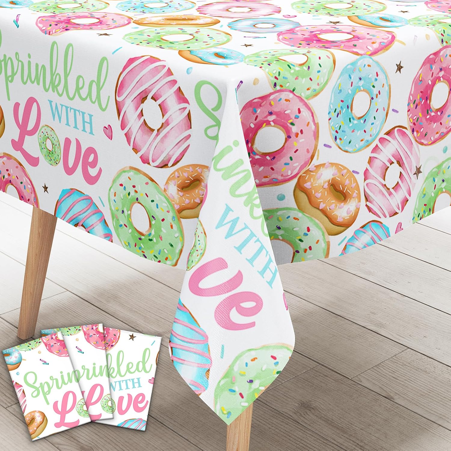 JOYMEMO 3 Packs Sprinkled with Love Tablecloths Donut