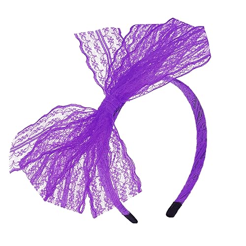 Miniatura 9 de SUMERSHA Diadema de lazo de encaje neón para mujer, disfraz de los años 80, accesorio para el cabello para fiesta temática de los años 80, aro de