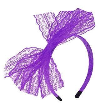 SUMERSHA Women Neon Lace Bow Headband 80s Costume Headwear Lace Bow Hair Accessory for 1980s Theme Party Halloween Hair Hoop Purple