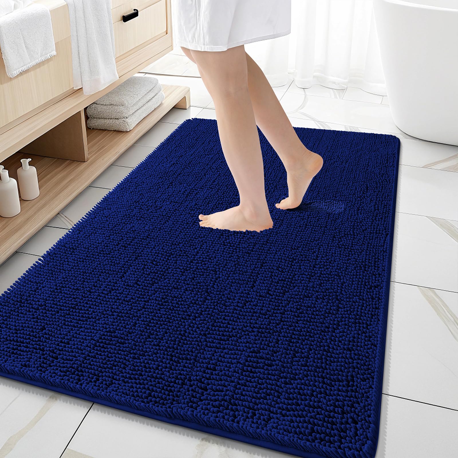 OLANLY Bathroom Rugs 59x35, Extra Soft Absorbent Chenille Bath Rugs, Rubber Backing Quick Dry, Machine Washable Bath Mats for Bathroom Floor, Tub and