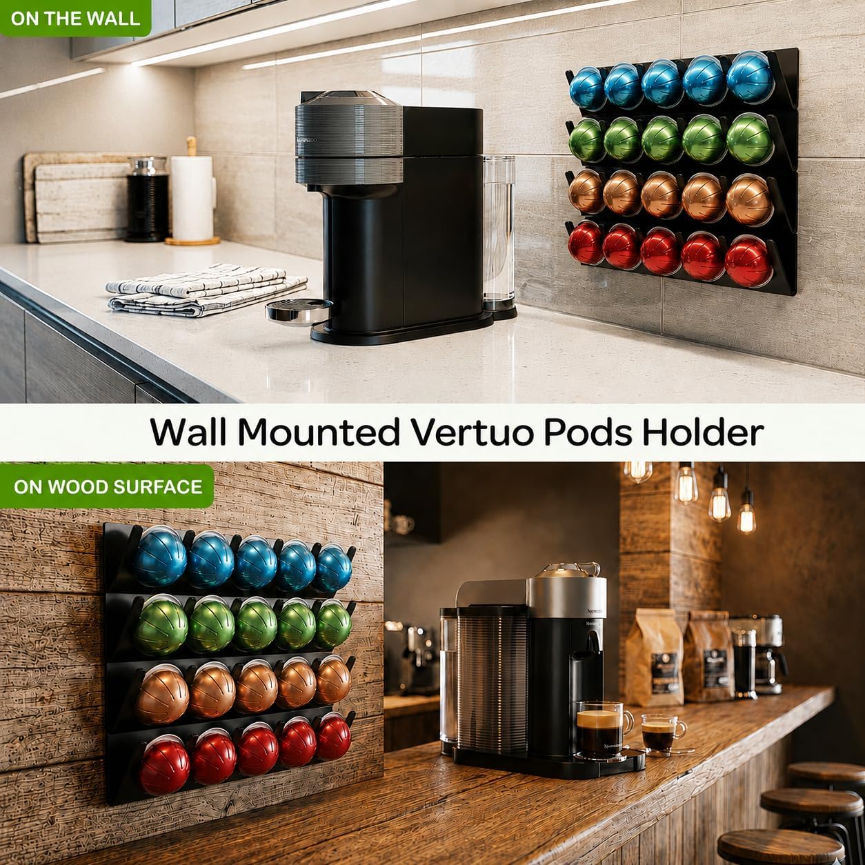 LifeMoreasy Magnetic Coffee Pods Holder for Nespresso Vertuo & Dolce Gusto, Self-Adhesive Wall Mounted Capsule Organizer for Kitchen Cabinet Fridge(4 Packs for 20 Pods)